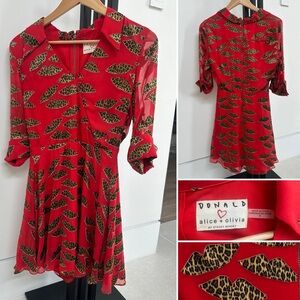 Alice + Olivia Red Leopard Print Lips Dress size 6